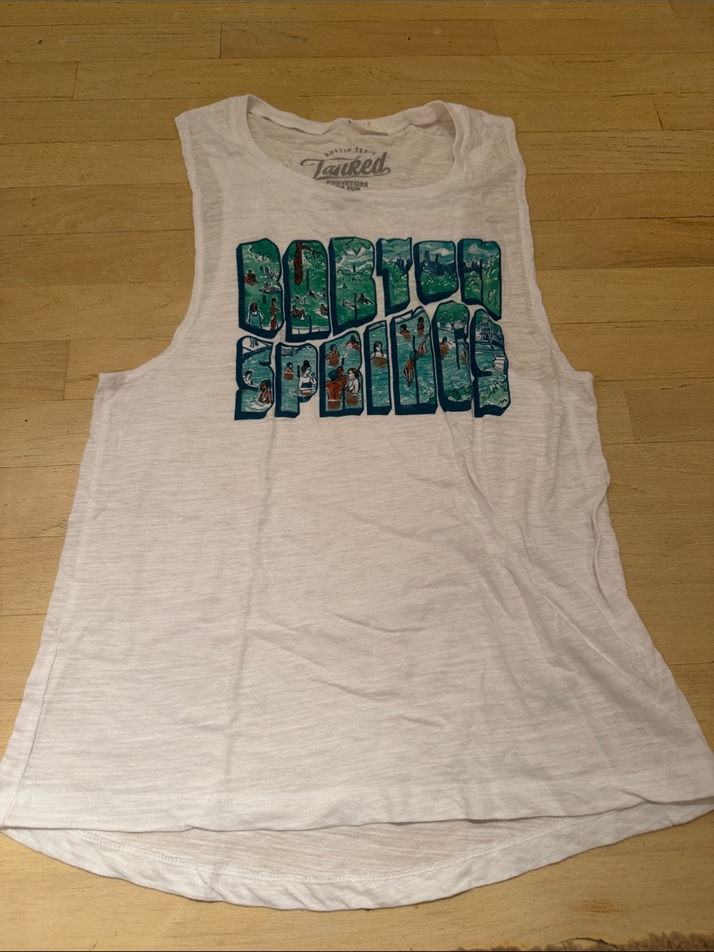 White Graphic Muscle Tank Top — Barton Springs Print